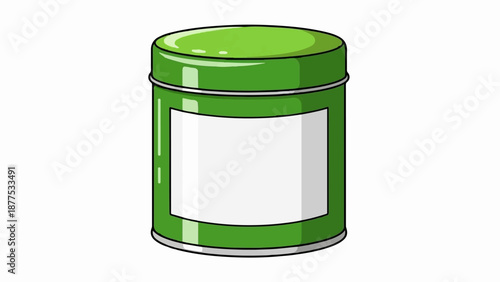 A green cylindrical container with a blank label on a white background