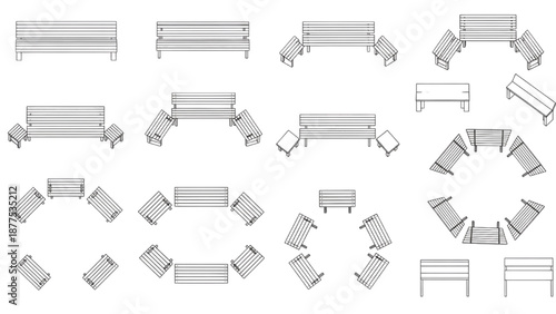 Vector Top View Bench CAD Block Set for Urban Park and Landscape Plans