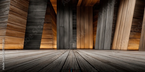 Abstract Wooden Interior with Vintage Texture and Warm Lighting