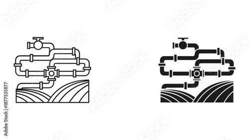 Industrial Pipeline Valve System Vector Illustrations