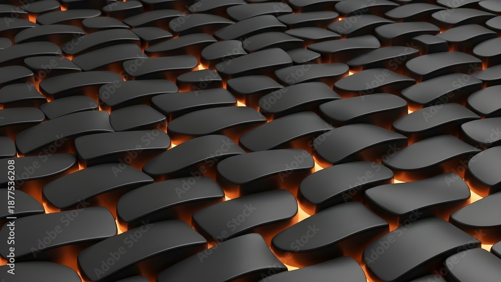Fototapeta premium Modern black tiles with glowing orange lights creating dynamic pattern