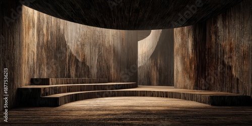 Abstract Modern Space with Textured Walls and Curved Surfaces