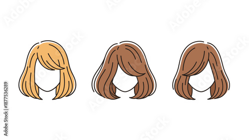 Three cartoon heads with different hair colors.