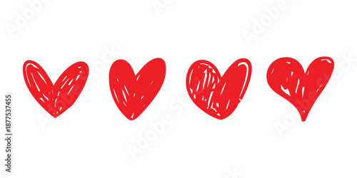 Romantic Red Heart Sketch Set. Valentine Hand Drawn Heart Icons