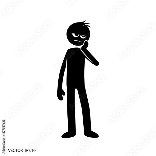 Shocked stick figure holding face with wide eyes, expressing panic, surprise, and emotional reaction in expressive minimalist black and white vector art
