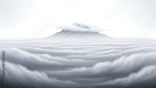 Majestic mountain peak rising above dense clouds