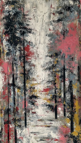 Abstract Landscape with Vibrant Colors and Textured Brushstrokes