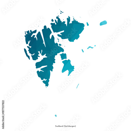 Vector isolated illustration icon with simplified blue silhouette of Svalbard map. Norwegian archipelago with Spitsbergen, Nordaustlandet and Edgeoya islands. Polygonal geometric style
