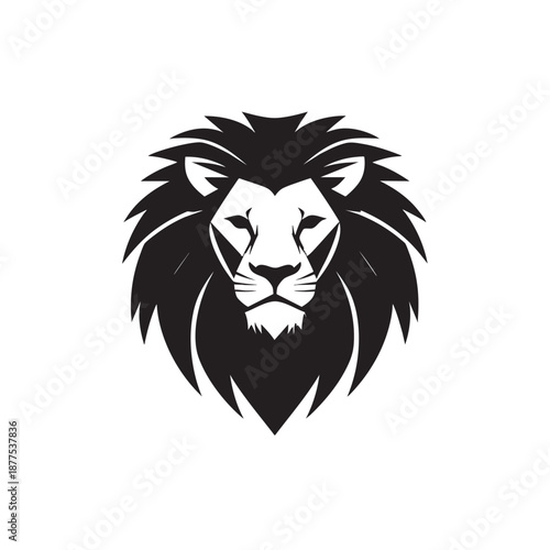 Black and white lion head silhouette with a majestic mane