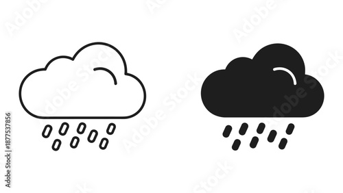 Rain Cloud Weather Icons - Black and White Illustration