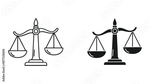 Scales of Justice Vector Illustrations - Black and White Designs