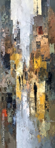 Vibrant Abstract Cityscape with Soft Light and Textured Brushstrokes