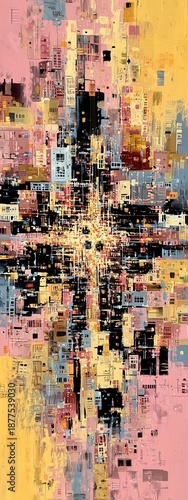 Modern Abstract Art with Vibrant Colors and Geometric Textures