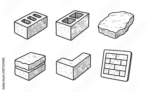 Hand drawn brick and stone sketches for construction