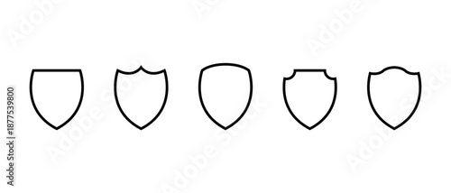 Shield outline icon set collection. Security, defense, and protection badge symbol. Editable stroke