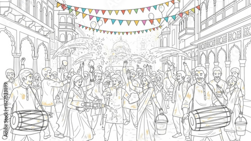 Indian Street Festival Drummers Playing Dhol in City