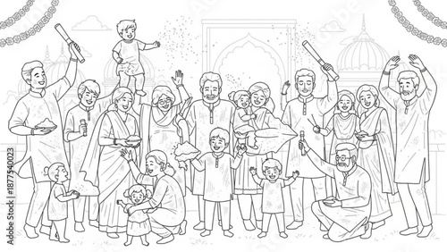 Eid Mubarak Muslim Family Celebrating Together Outside Mosque