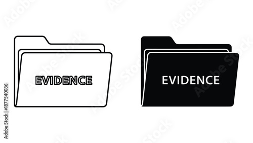 Evidence Folder Icons - Black and White Vector Graphics