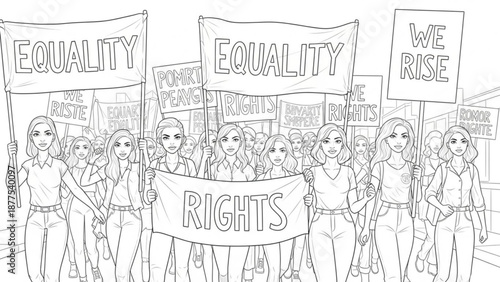 Women Protesters Holding Equality Rights Signs
