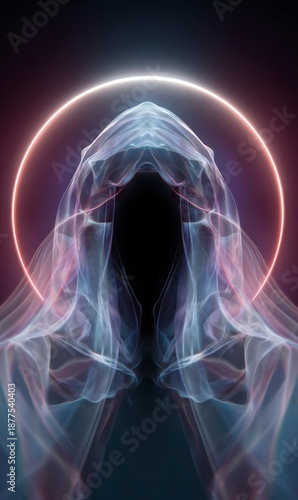 Ethereal Figure with Glowing Aura in a Mysterious Dark Background