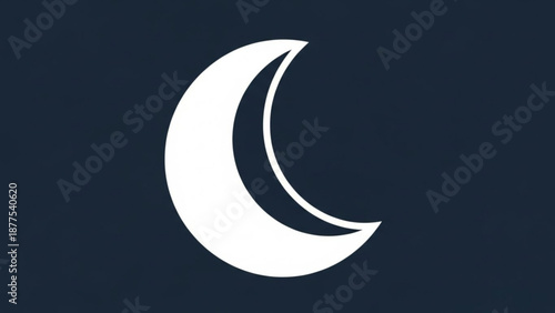 White crescent moon icon simple flat vector symbol for night time sleep or astronomy isolated on dark blue background