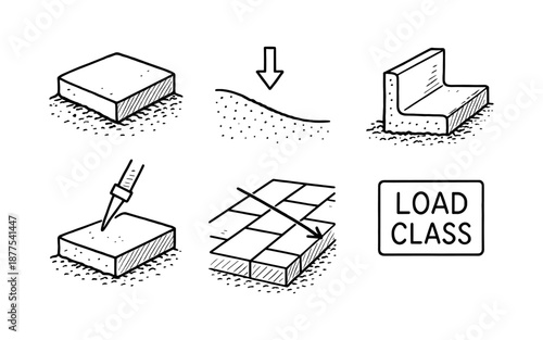Hand-drawn concrete paver elements and load class design with arrows