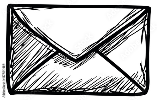 Hand drawn line art illustration of an envelope depicting mail for communication