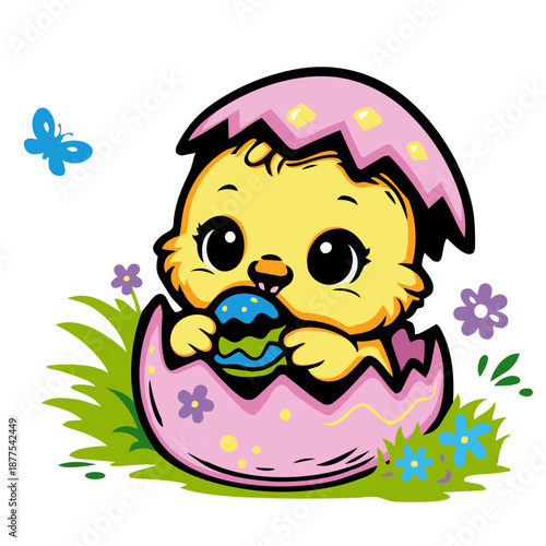 Osterküken im Osterei mit Eierschalenhut Icon