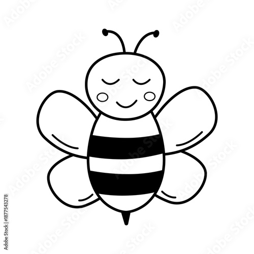 Funny cartoon bee icon. Vector illustration isolated on white.
