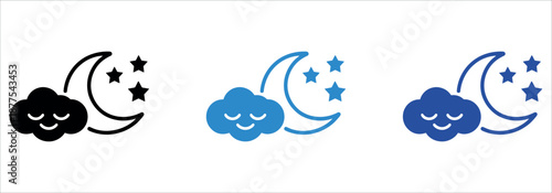 Sleepy cloud and moon icons in different colors for bedtime design vector.