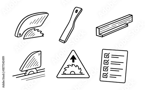 Doodle style carpentry and safety icons for woodworking projects