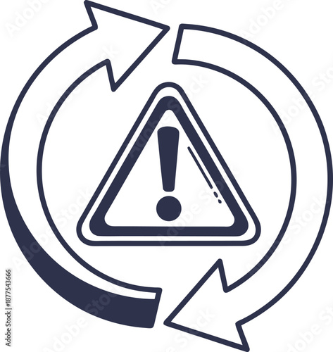 Free Download Alert in Process: A stylized symbol of caution, represented by an exclamation mark within a triangle, encircled by arrows, symbolizes a warning during a cyclical process. - GFXLoad