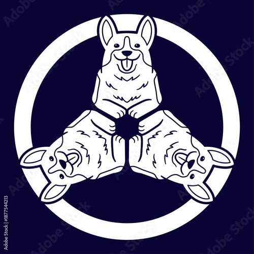 家紋風アイコン　ウェルシュコーギー　犬　日本の紋章