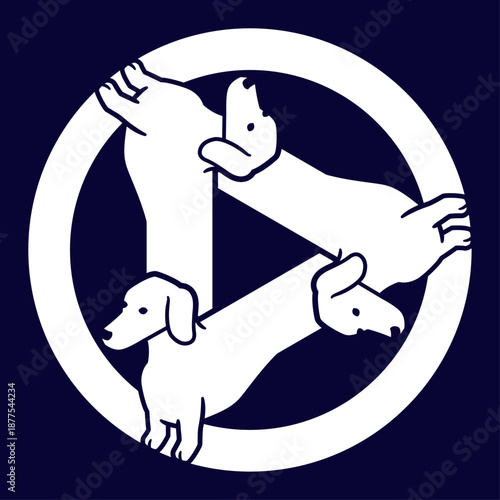 家紋風アイコン　胴の長い犬　ダックスフンド　日本の紋章