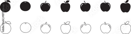 Variety of apples in black and white illustrations