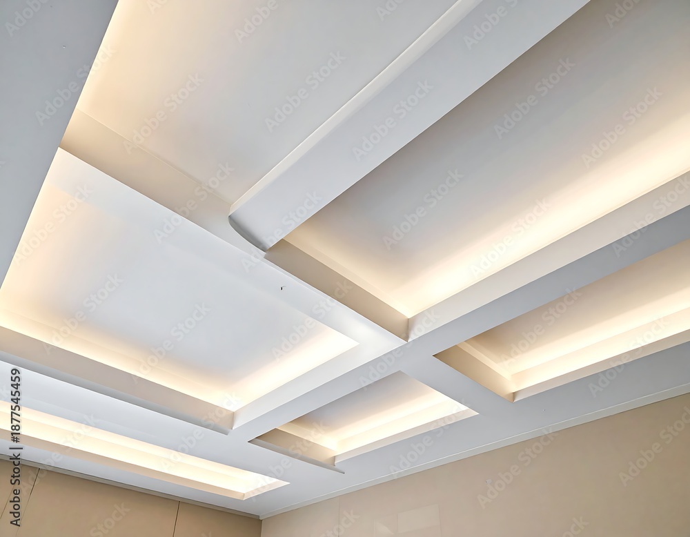 Fototapeta premium Modern architectural ceiling design with integrated warm lighting