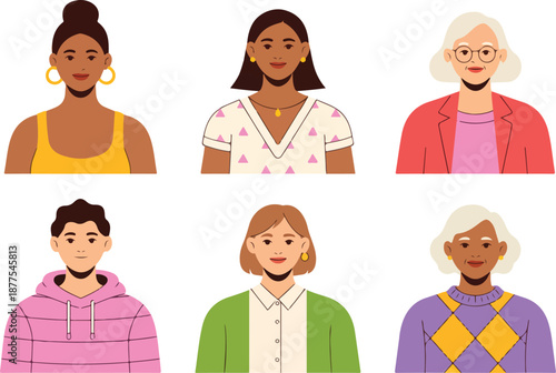 Diverse People Outline Avatar Set  Women, Men, and Seniors