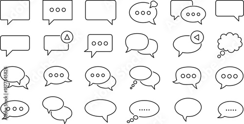 Chat bubble icon set. Featuring message clouds, thought bubbles, discussion symbols, notification alerts, and dialogue boxes
