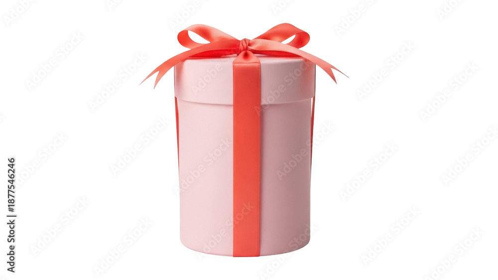 Fototapeta premium Isolated gift box with a coral ribbon and bow sitting atop a pale pink gift container