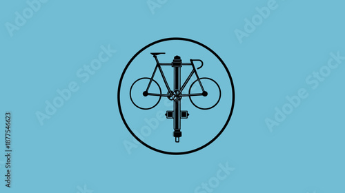 A bicycle illustration within a circle, displayed against a light blue backdrop, is a minimal design