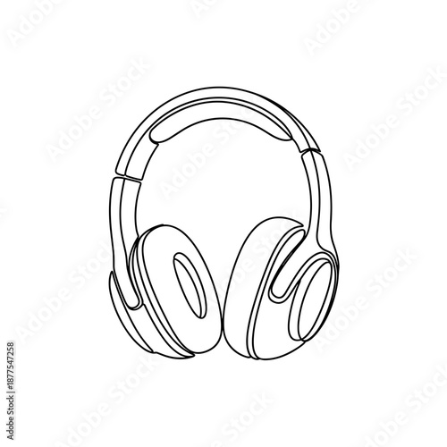 Outline of headphones in minimalist style on white background, concept of travel  