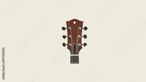 A simple, minimalist illustration of an acoustic guitar headstock in shades of brown and black