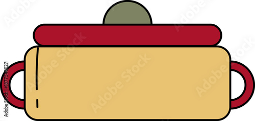 Vibrant clay pot with red lid and handles on black background