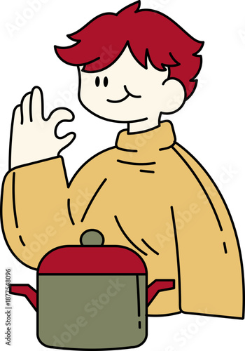 Cartoon chef happily presenting a dish with a satisfied expression