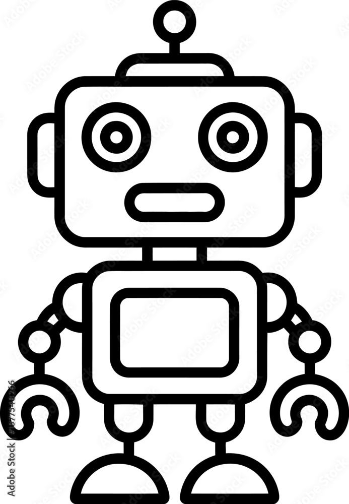 Naklejka premium Black and white robot with circular eyes and mechanical arms