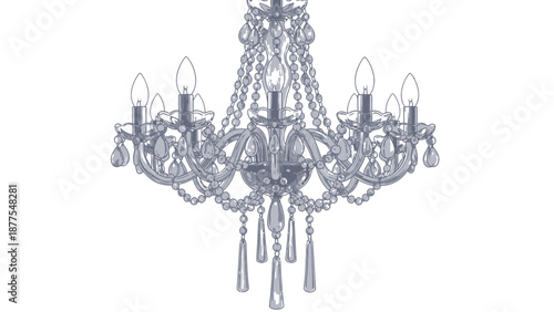Crystal chandelier with multiple light bulbs.
