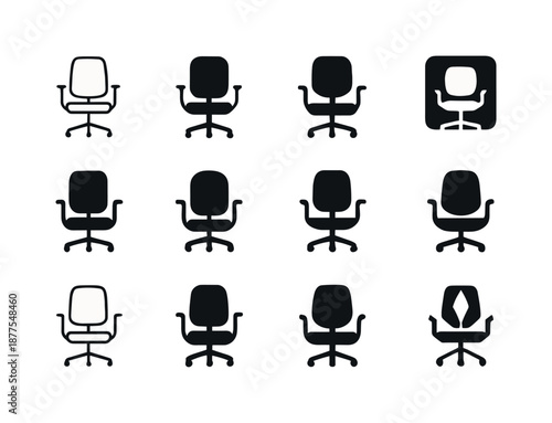 Ergonomic Office Logo Variations. Office interior. Icon set. Set Logo of office interior: ergonomic office chair. harmonious logo variations of the same