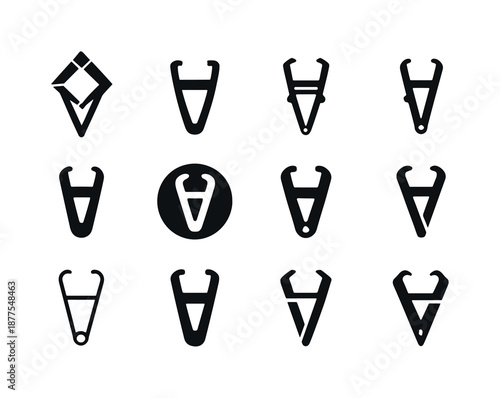 Fitness Icon Set. Fitness assessments and body measurements. Icon set. Set Logo of fitness assessments and body measurements: caliper tool. harmonious logo