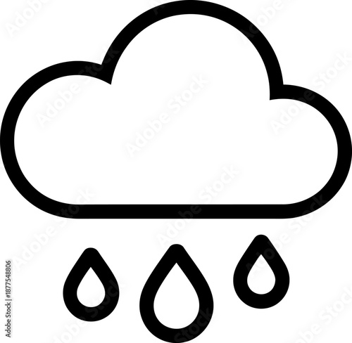Black outline of a cloud with three raindrops below