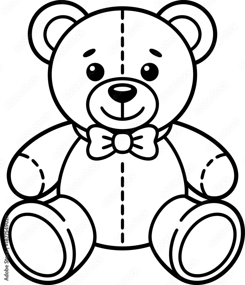 Obraz premium Cute black and white teddy bear with a bow cartoon